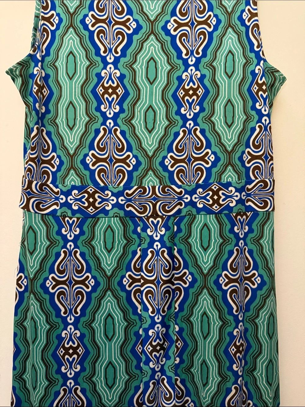 Tory Burch Teal, Blue & Brown Geometric Print Dress